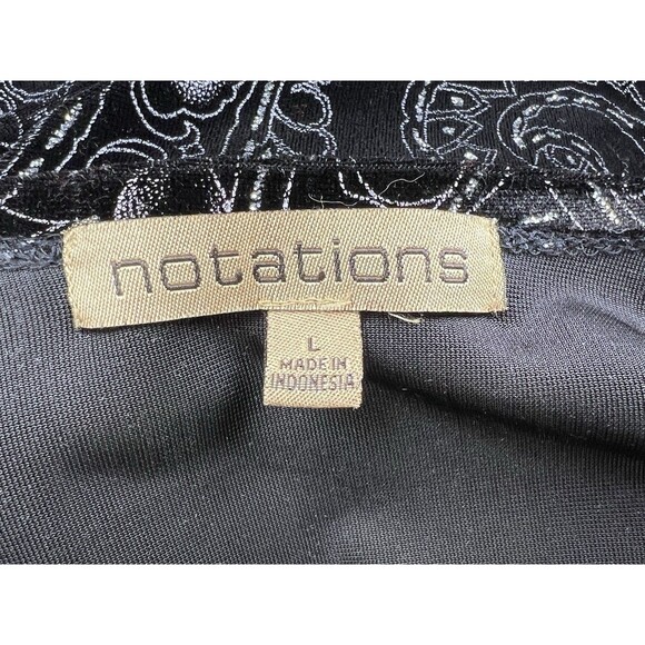 Notations Blouse Women's L Faux Wrap Black Velvet Top Silver Glitter Witchy Goth - Picture 14 of 16